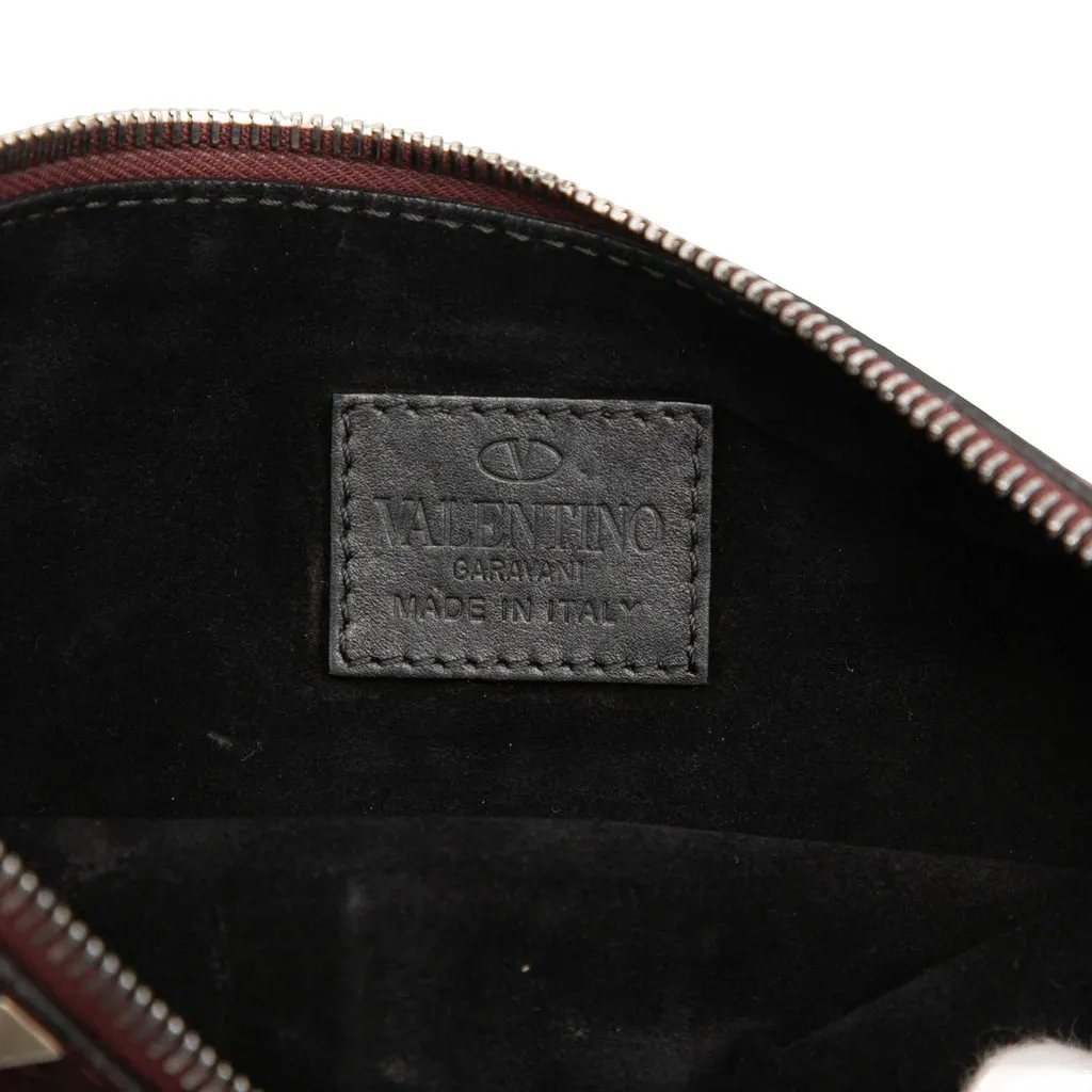 Valentino Grained Calfskin Rockstud Camouflage Zip Clutch Red Leather Very good - Box View