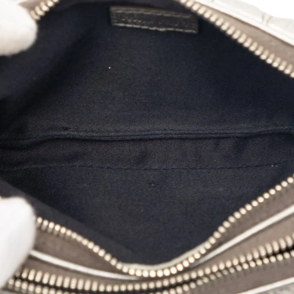 Miu Miu Matelasse Metallic Nappa Double Zip Pouch Silver Leather Good - Model View