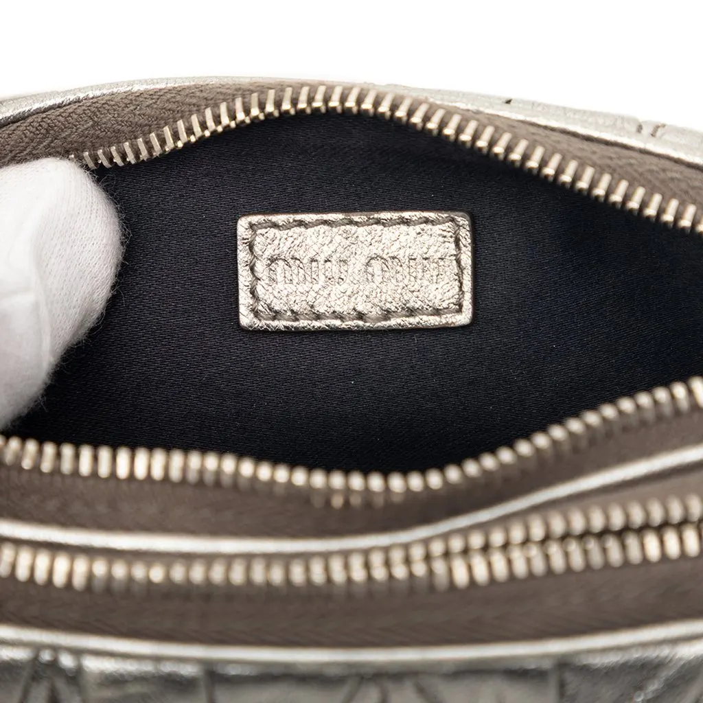 Miu Miu Matelasse Metallic Nappa Double Zip Pouch Silver Leather Good - Box View