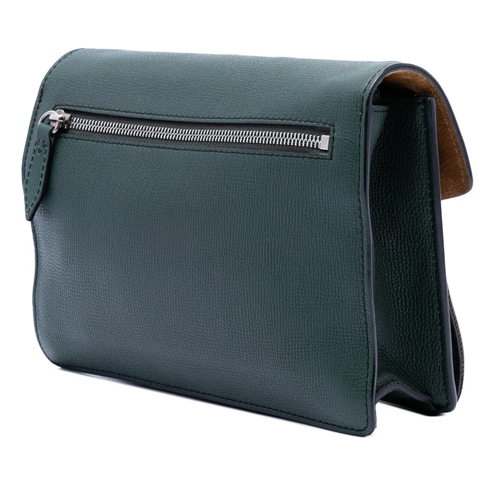 Burberry Small Leather and House Check Canvas Derby Macken Crossbody Green Leather Very good - Back View