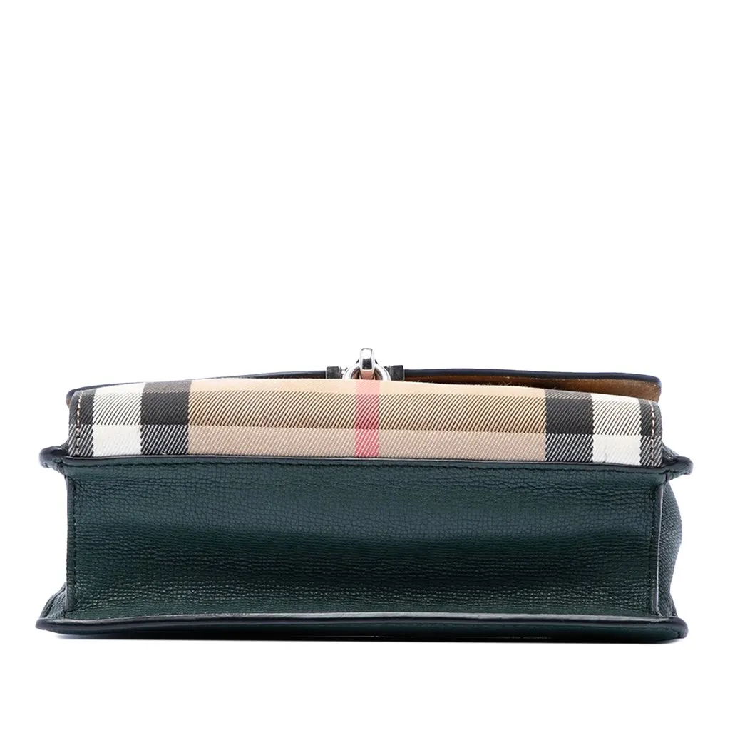 Burberry Small Leather and House Check Canvas Derby Macken Crossbody Green Leather Very good - Inside View