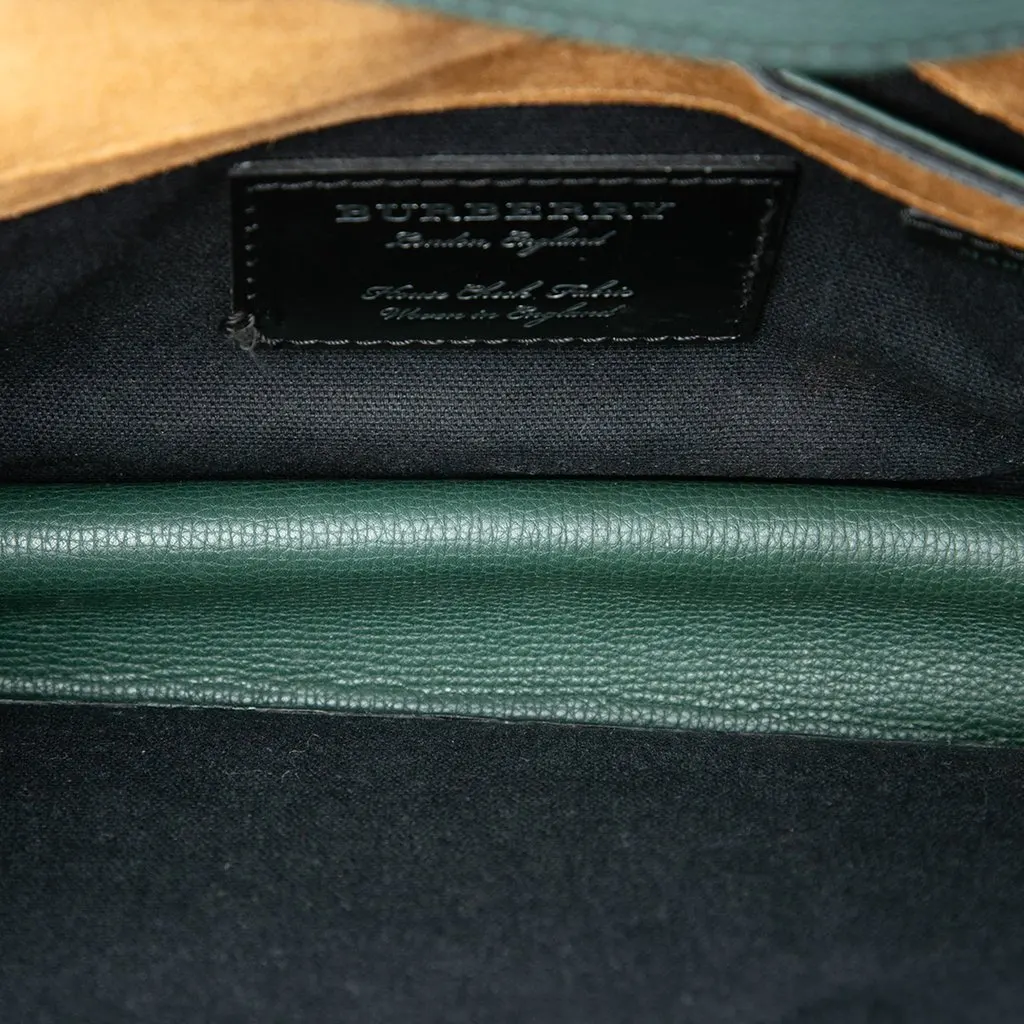 Burberry Small Leather and House Check Canvas Derby Macken Crossbody Green Leather Very good - Model View