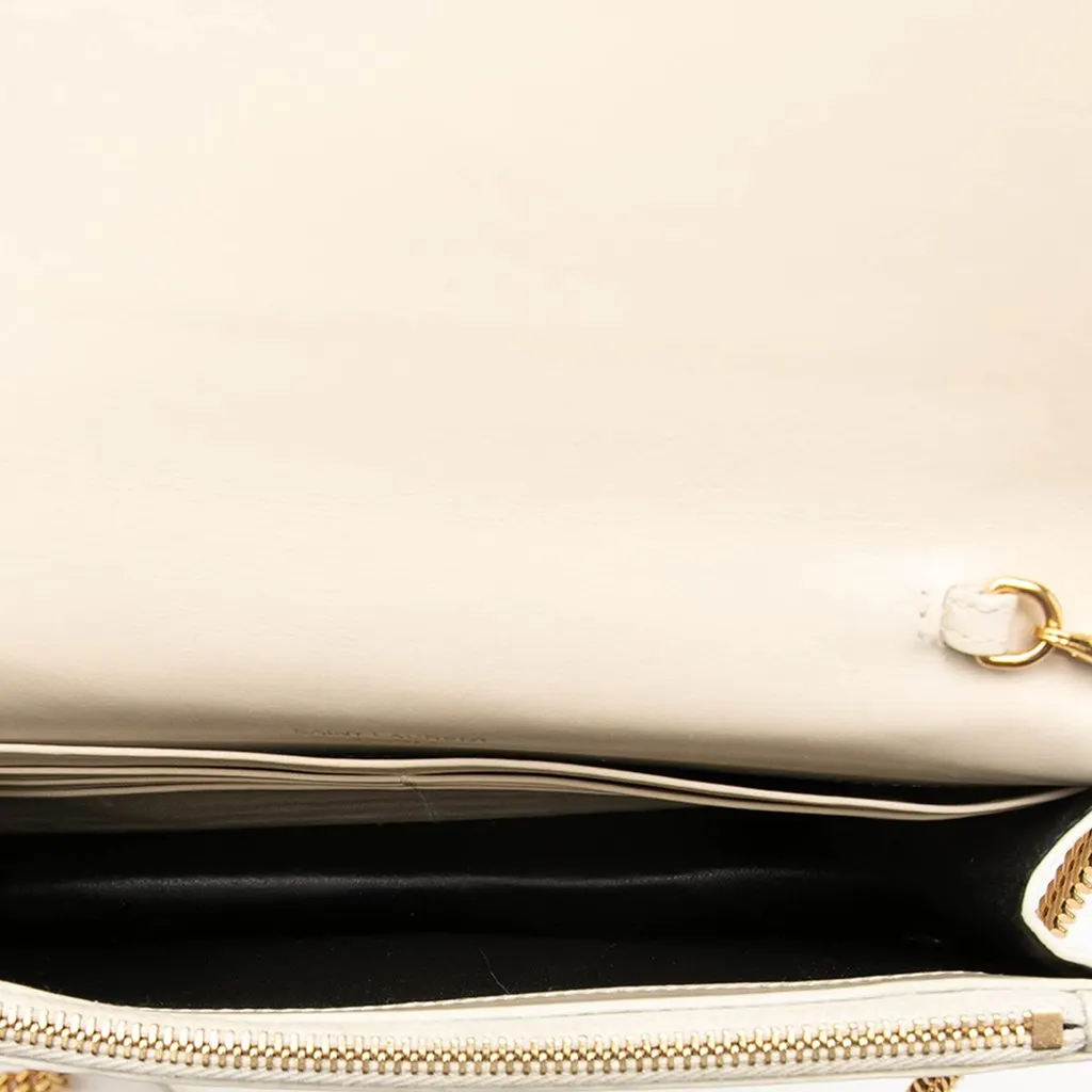 Saint Laurent Croc Embossed Leather Monogram Kate Tassel Wallet on Chain White Leather Good - Model View