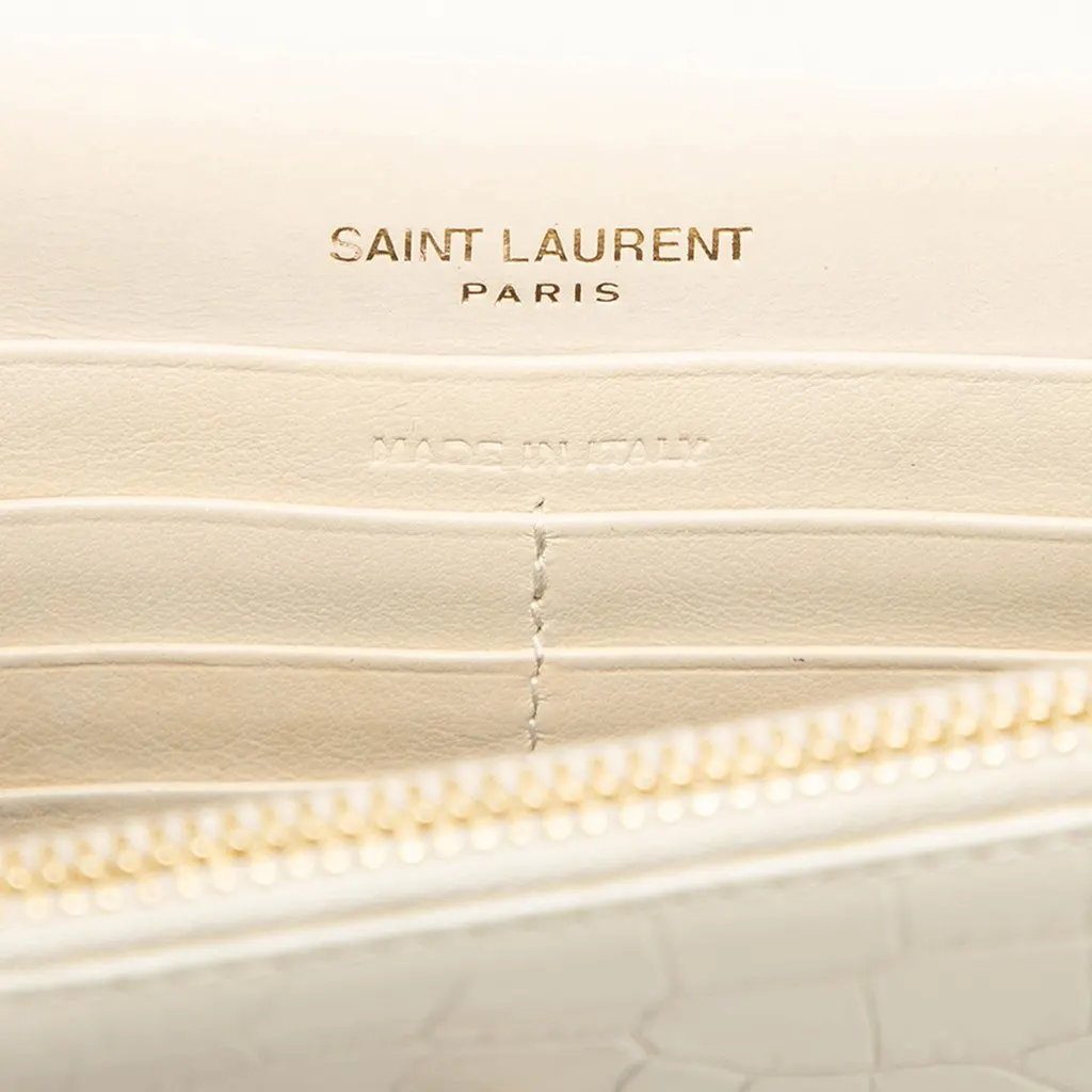 Saint Laurent Croc Embossed Leather Monogram Kate Tassel Wallet on Chain White Leather Good - Box View