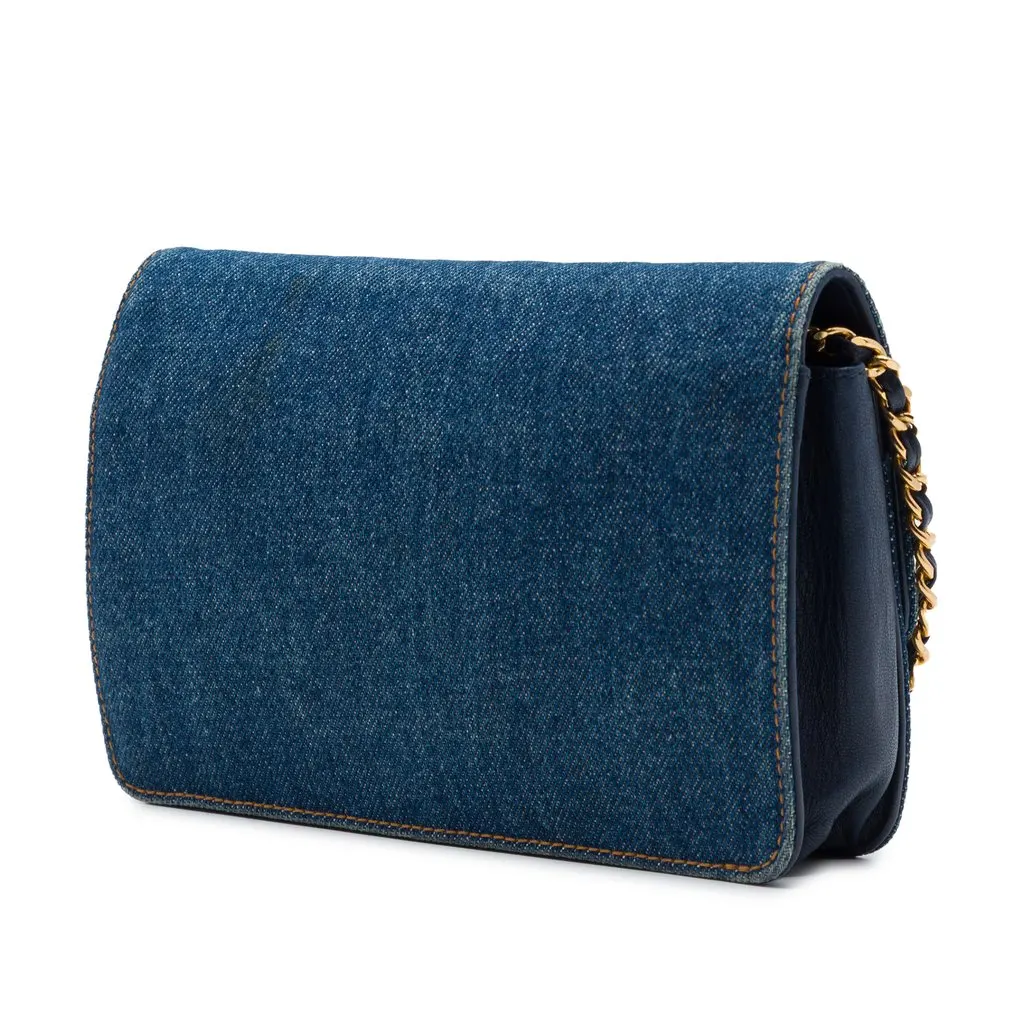 Chanel CC Denim Wallet On Chain Blue Very good - Back View