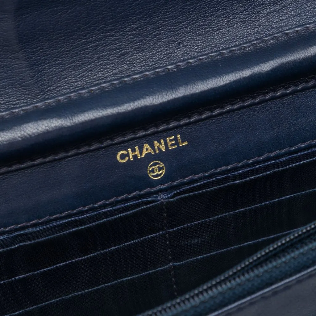 Chanel CC Denim Wallet On Chain Blue Very good - Box View
