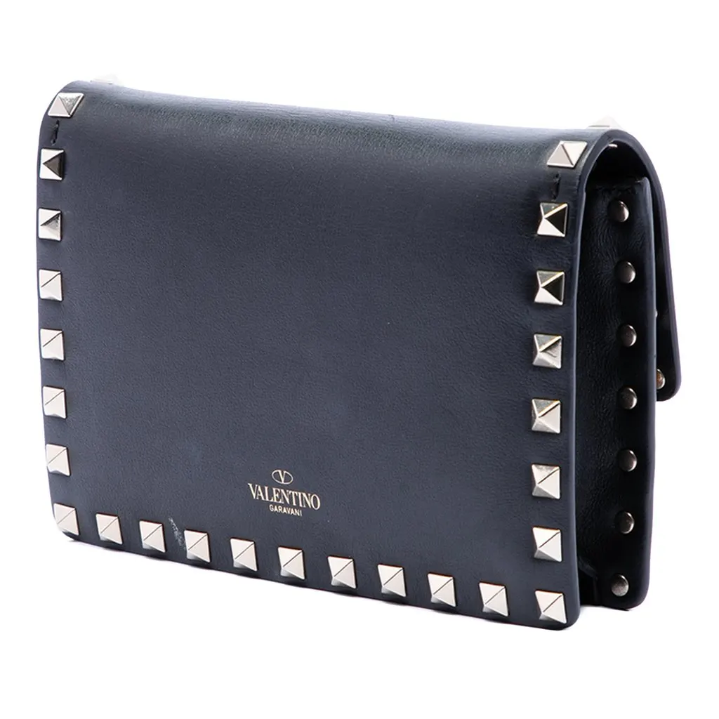 Valentino Leather Rockstud Clutch on Chain Black Leather Very good - Back View