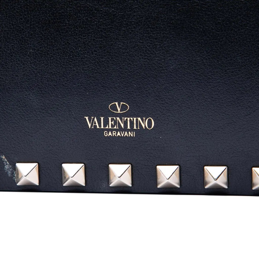 Valentino Leather Rockstud Clutch on Chain Black Leather Very good - Box View