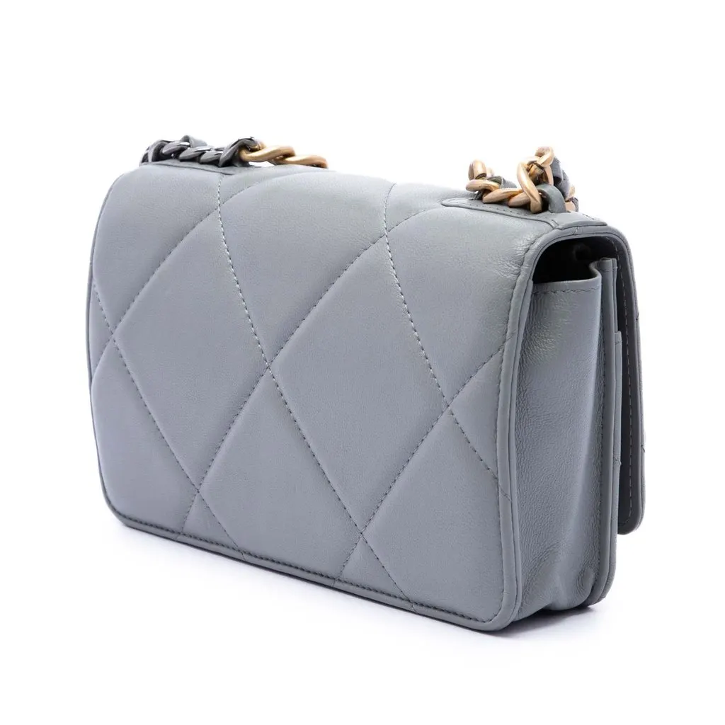 Chanel Quilted Lambskin 19 Wallet on Chain Grey Leather Good - Back View