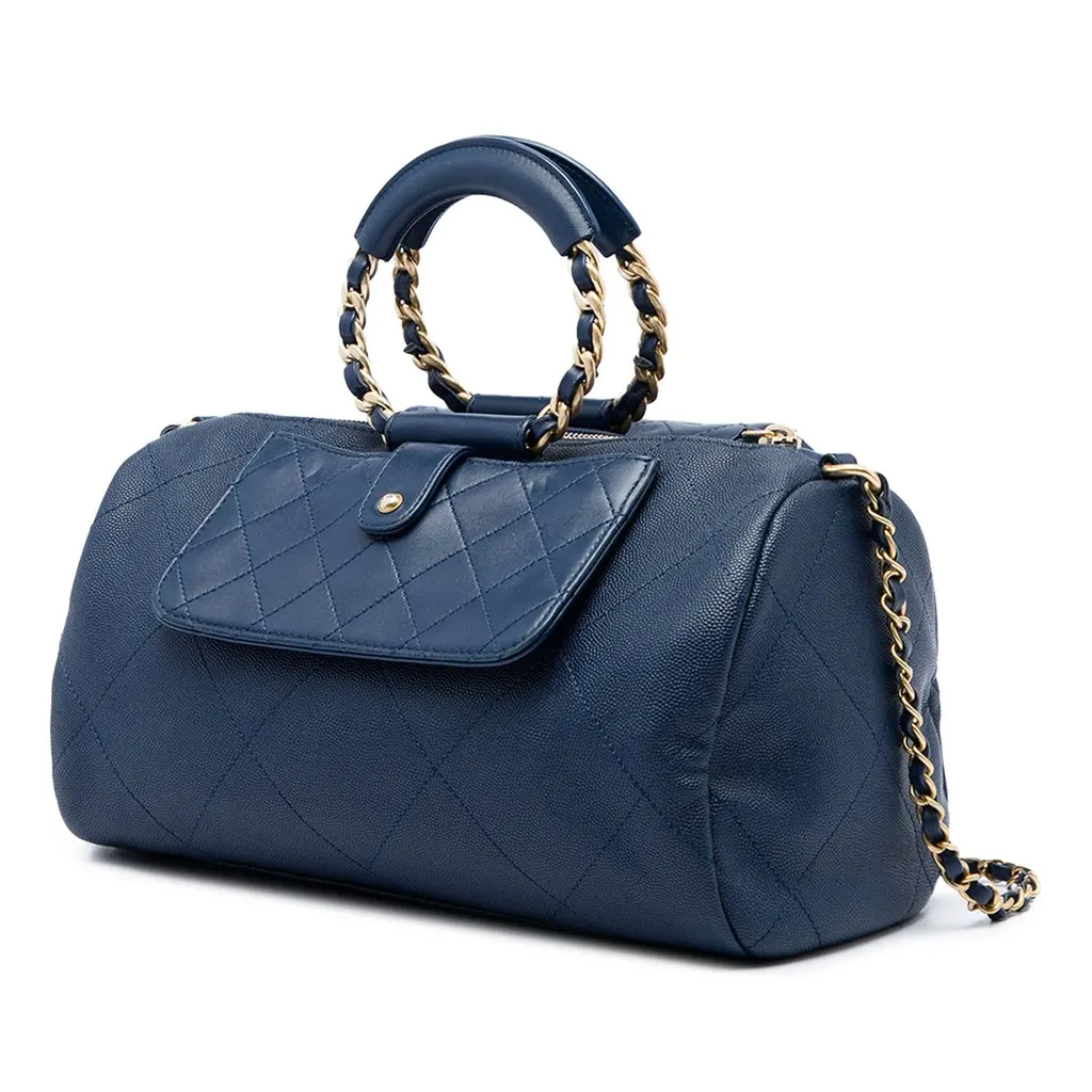 Chanel Small Quilted Caviar and Lambskin In The Loop Bowling Bag Blue Leather Very good - Back View