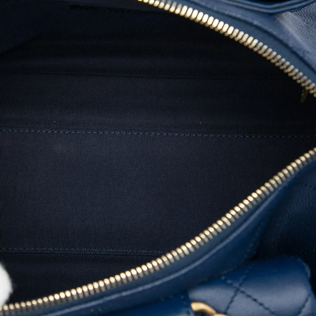Chanel Small Quilted Caviar and Lambskin In The Loop Bowling Bag Blue Leather Very good - Model View