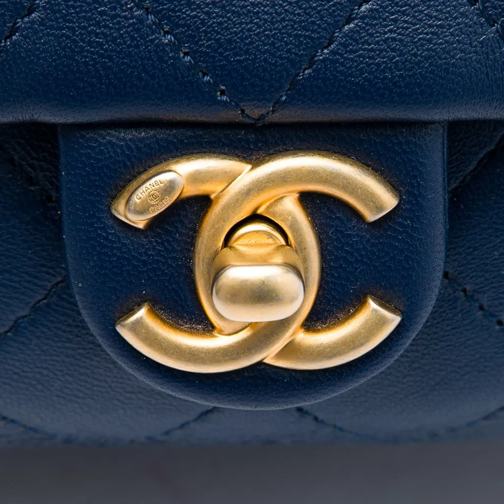 Chanel Small Quilted Caviar and Lambskin In The Loop Bowling Bag Blue Leather Very good - Box View