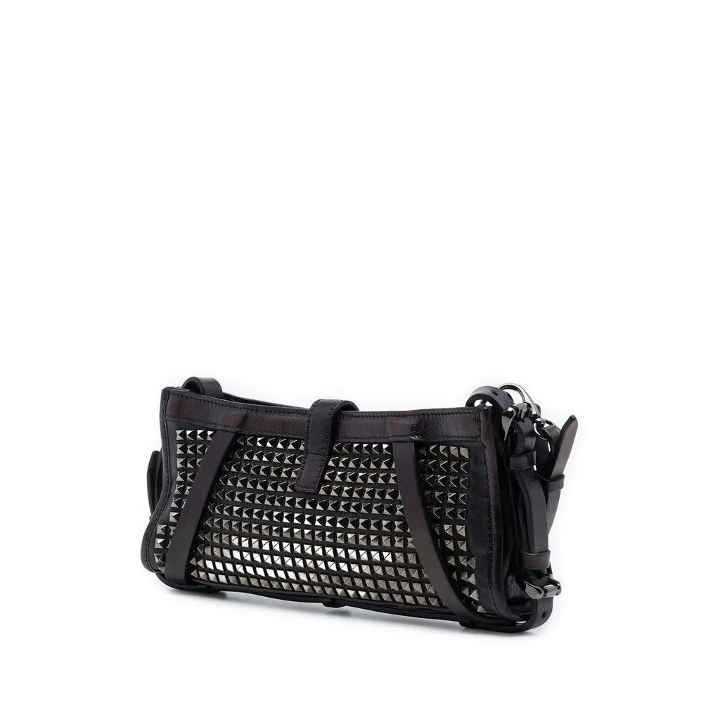 Burberry Studded Leather Hyde Wristlet Clutch Black Leather Good - Back View