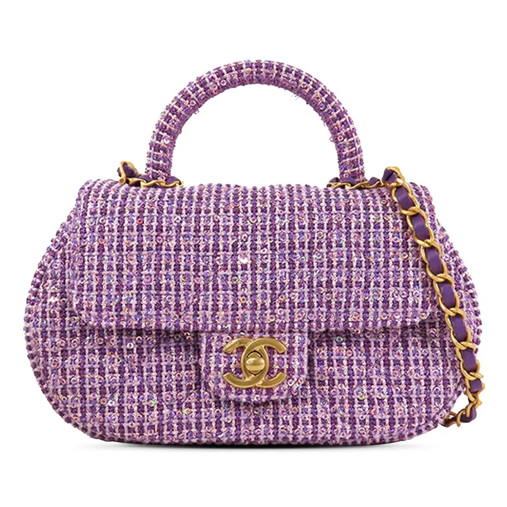 Chanel CC Quilted Tweed Top Handle Flap