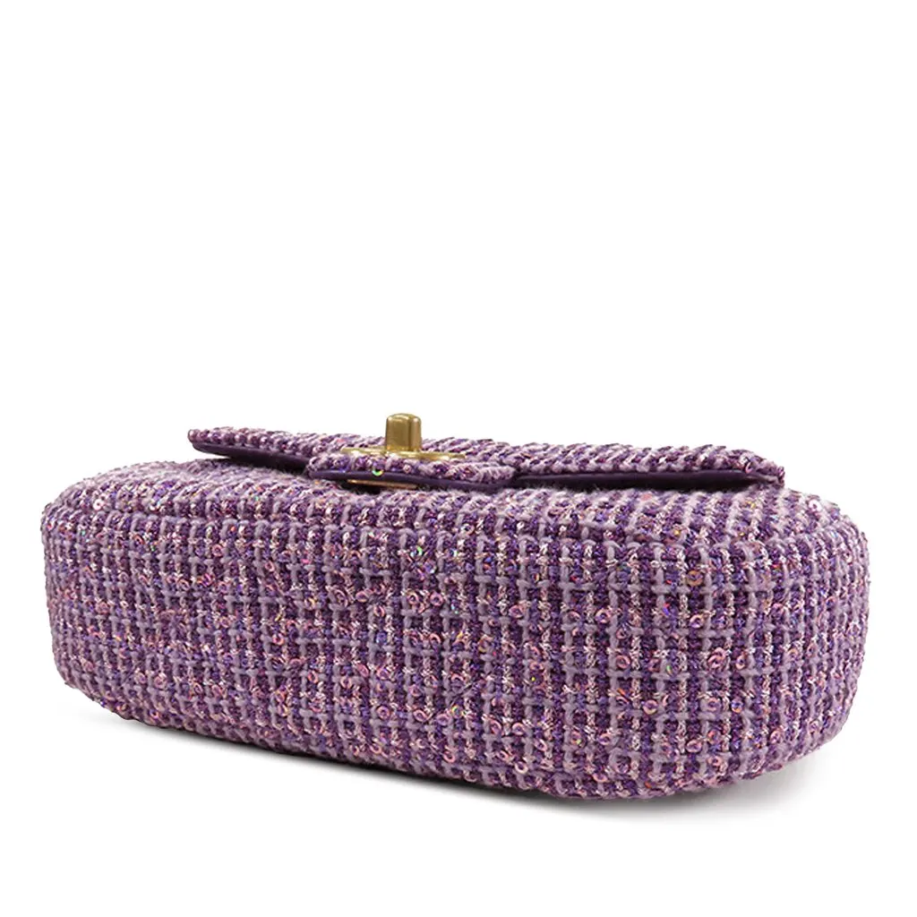 Chanel CC Quilted Tweed Top Handle Flap Purple Very good - Inside View