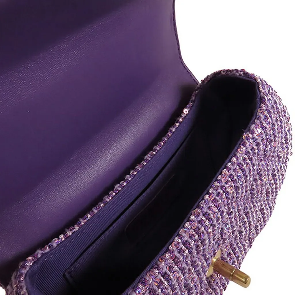 Chanel CC Quilted Tweed Top Handle Flap Purple Very good - Model View