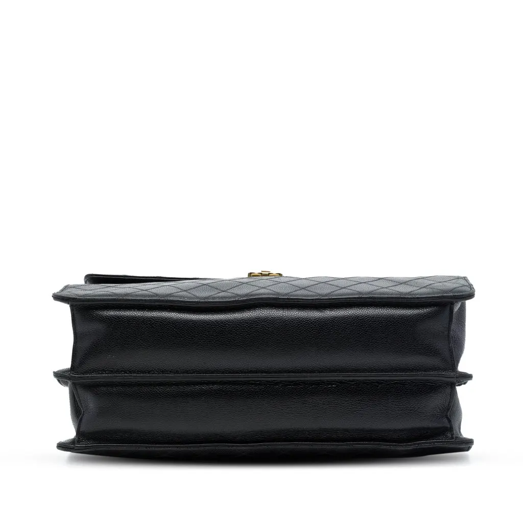 Chanel Quilted Caviar Combination Lock Briefcase Black Leather Good - Inside View