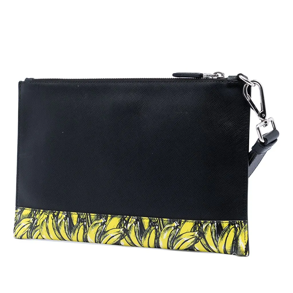 Prada Saffiano Banana Print Clutch Black Leather Very good - Back View