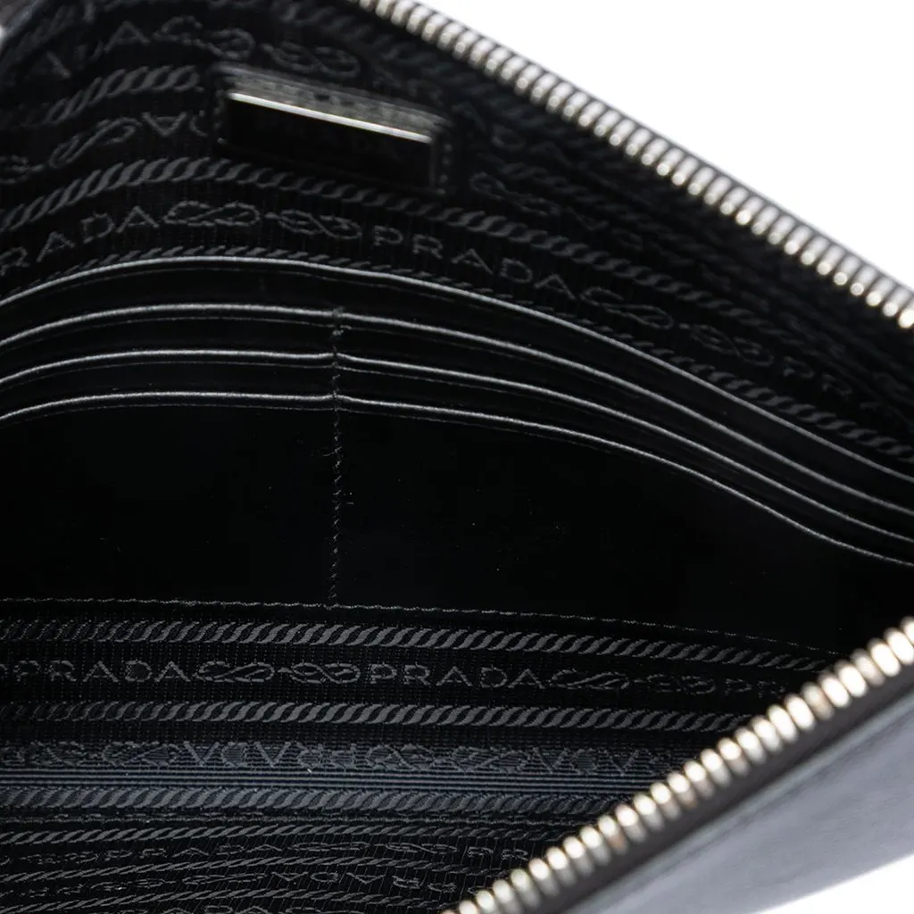 Prada Saffiano Banana Print Clutch Black Leather Very good - Model View