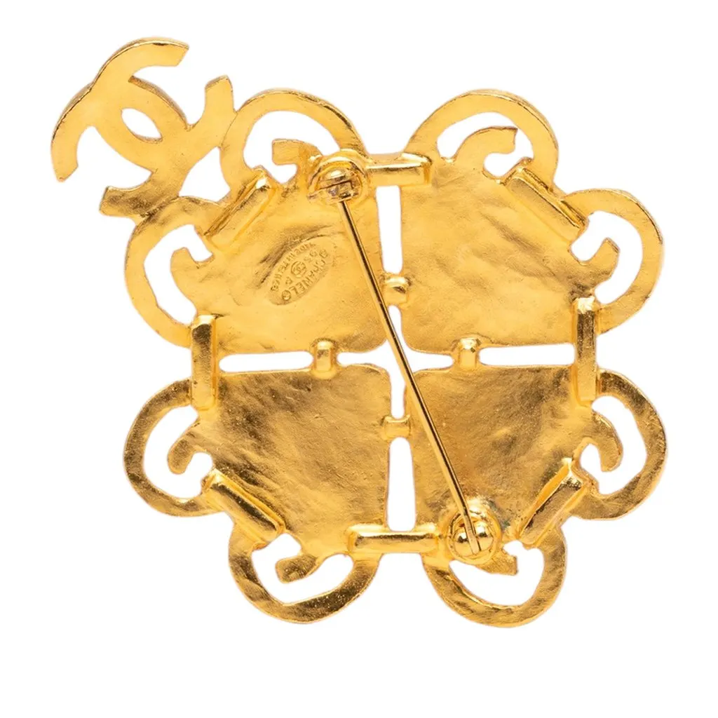 Chanel CC Gold Plated Multicolor Gripoix Brooch Gold Metal Very good - Back View