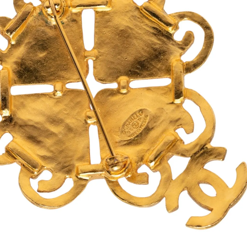 Chanel CC Gold Plated Multicolor Gripoix Brooch Gold Metal Very good - Inside View