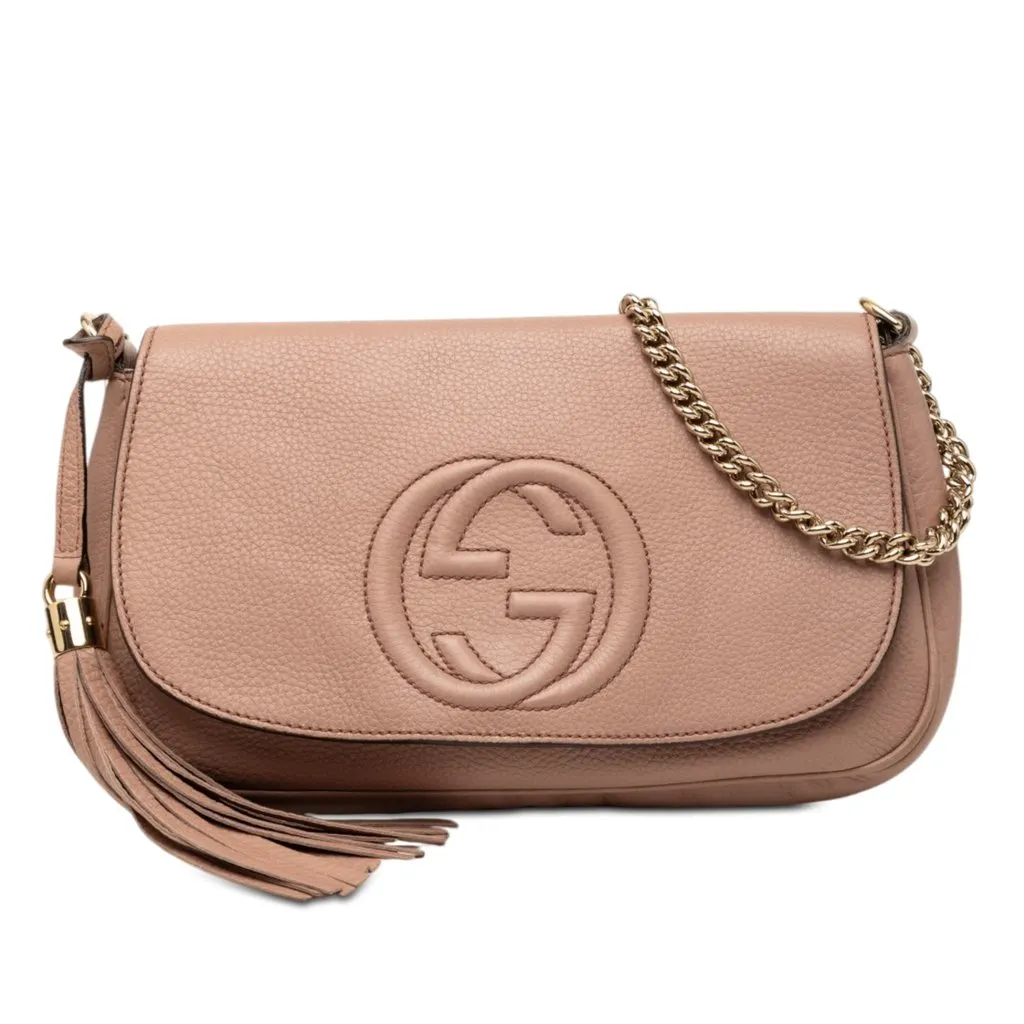 Gucci Medium Calfskin Soho Chain Flap Crossbody Brown Leather Very good - Front View
