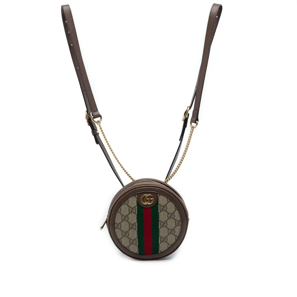 Gucci Mini GG Supreme Web Ophidia Round Backpack Beige Canvas Very good - Front View