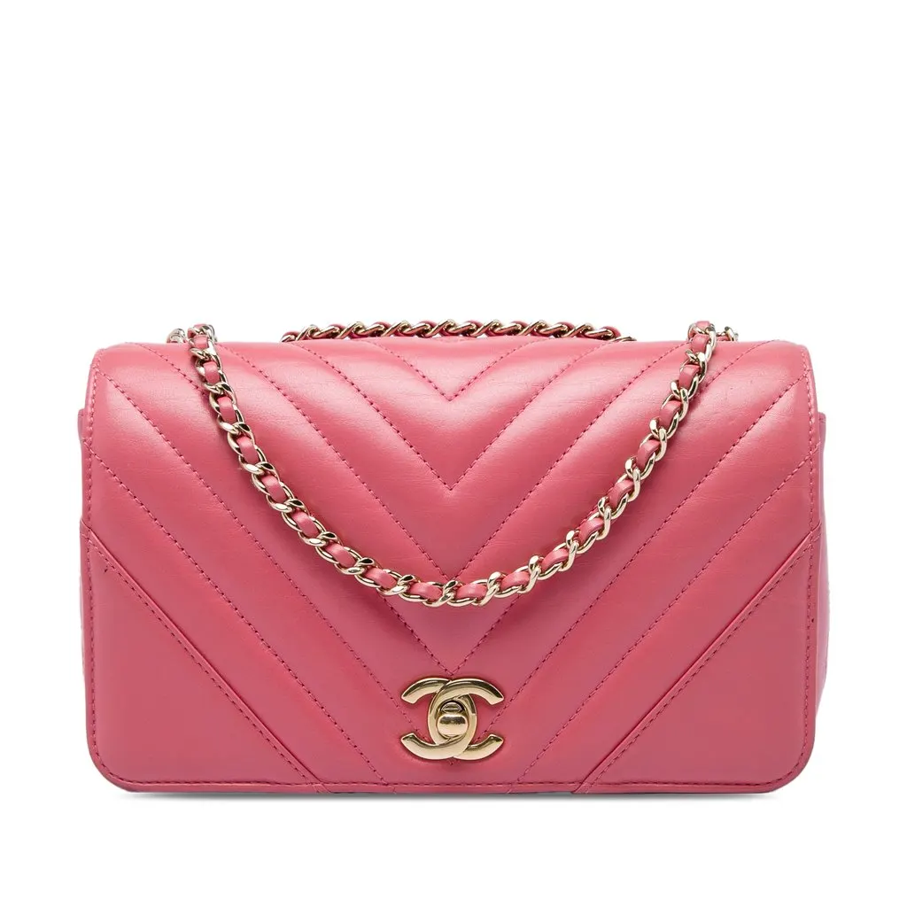 Chanel Mini Chevron Calfskin Statement Flap Pink Leather Very good - Front View