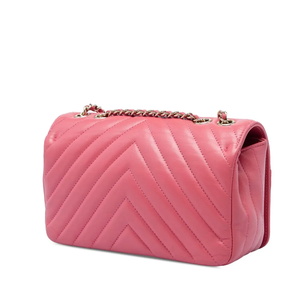 Chanel Mini Chevron Calfskin Statement Flap Pink Leather Very good - Back View