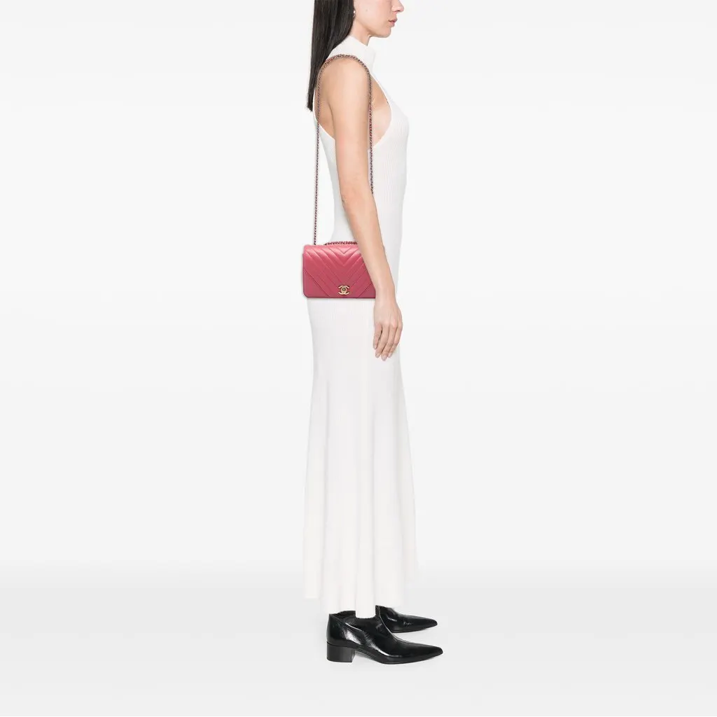 Chanel Mini Chevron Calfskin Statement Flap Pink Leather Very good - Box View