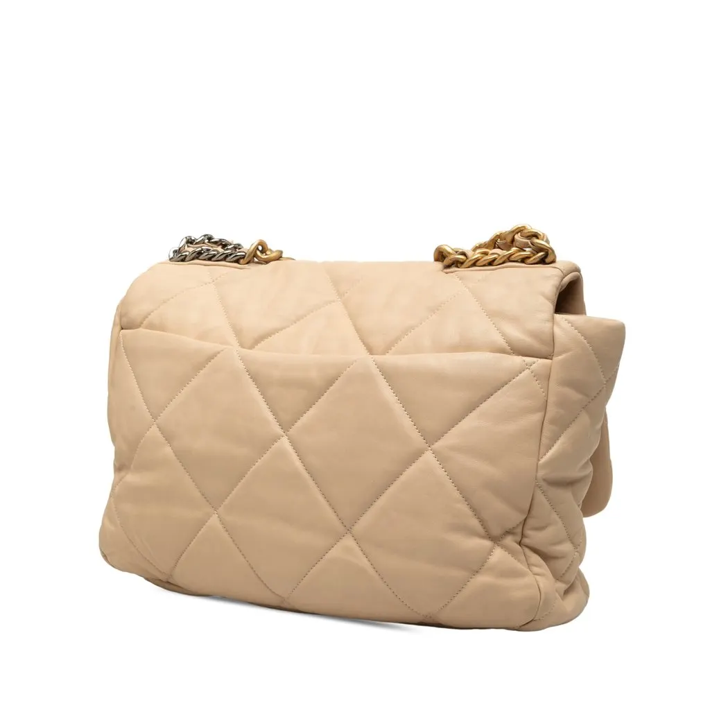 Chanel Maxi Lambskin 19 Flap Beige Leather Very good - Back View