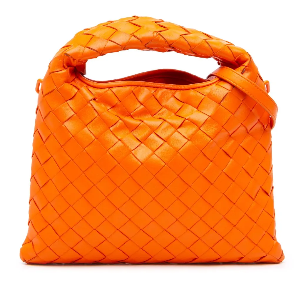 Bottega Veneta Mini Calfskin Intrecciato Hop Satchel Orange Leather Very good - Front View