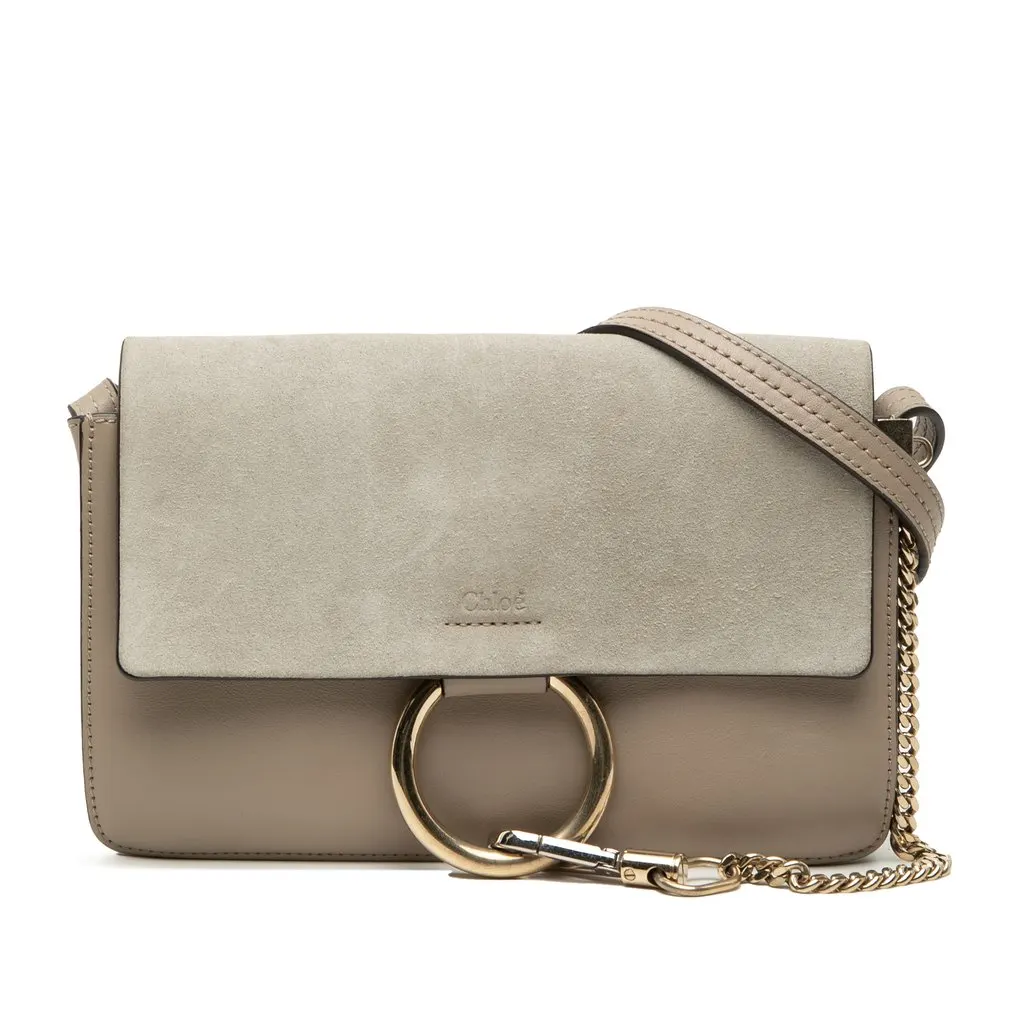 Chloé Small Suede and Calfskin Faye Crossbody Brown Leather Very good - Front View
