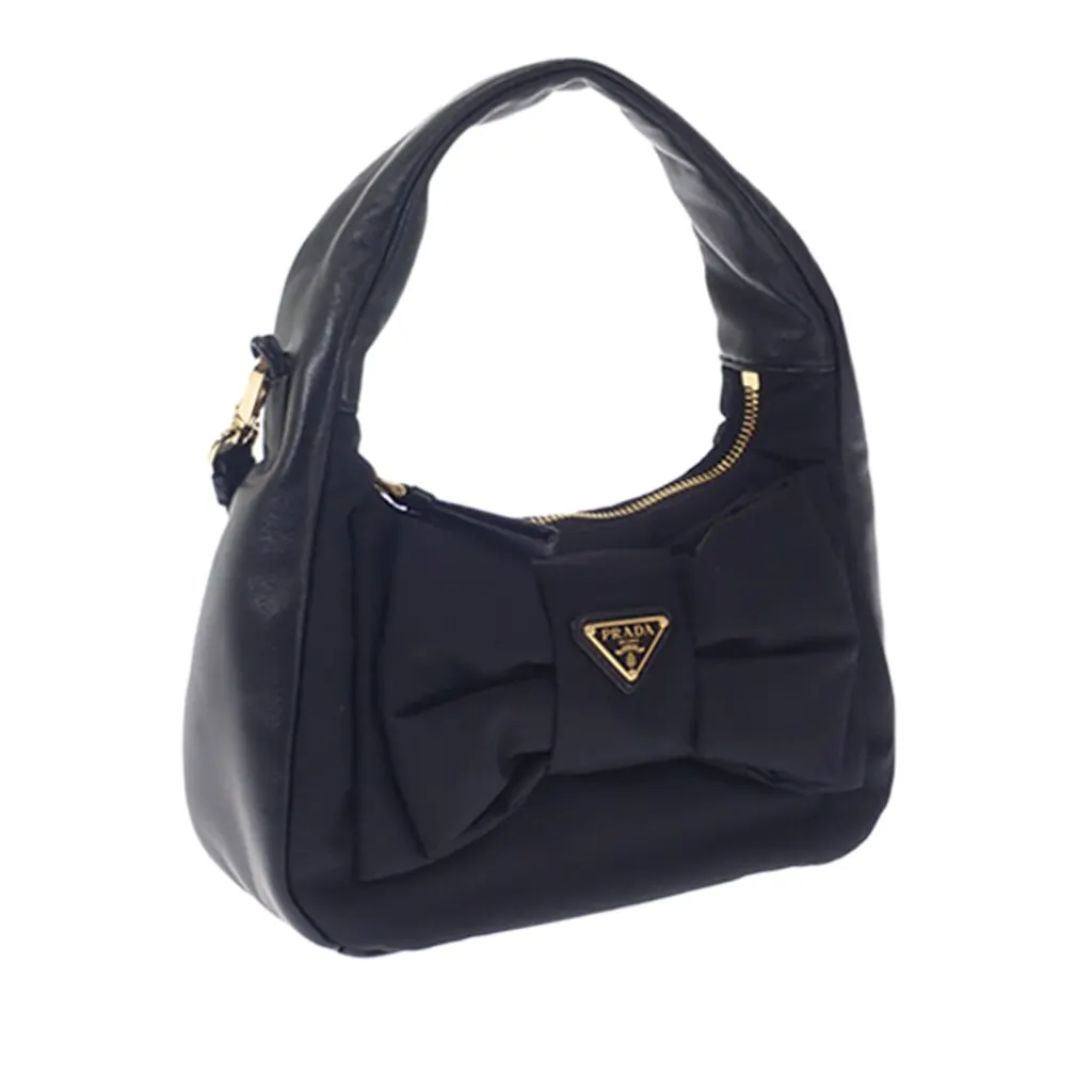 Prada Mini Re Nylon and Nappa Bow Satchel Black Polyamide Very good - Back View