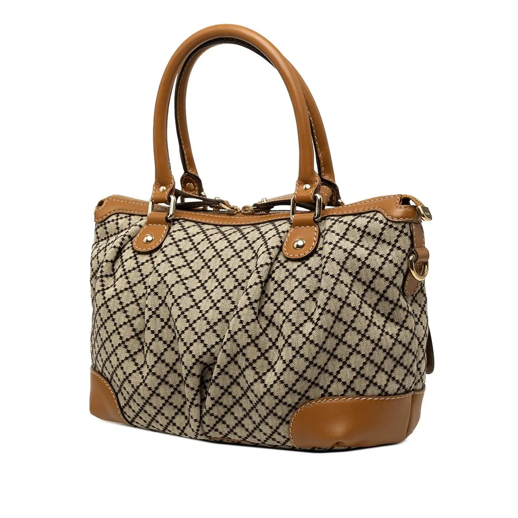 Gucci Diamante Canvas Sukey Satchel Beige Canvas Good - Back View