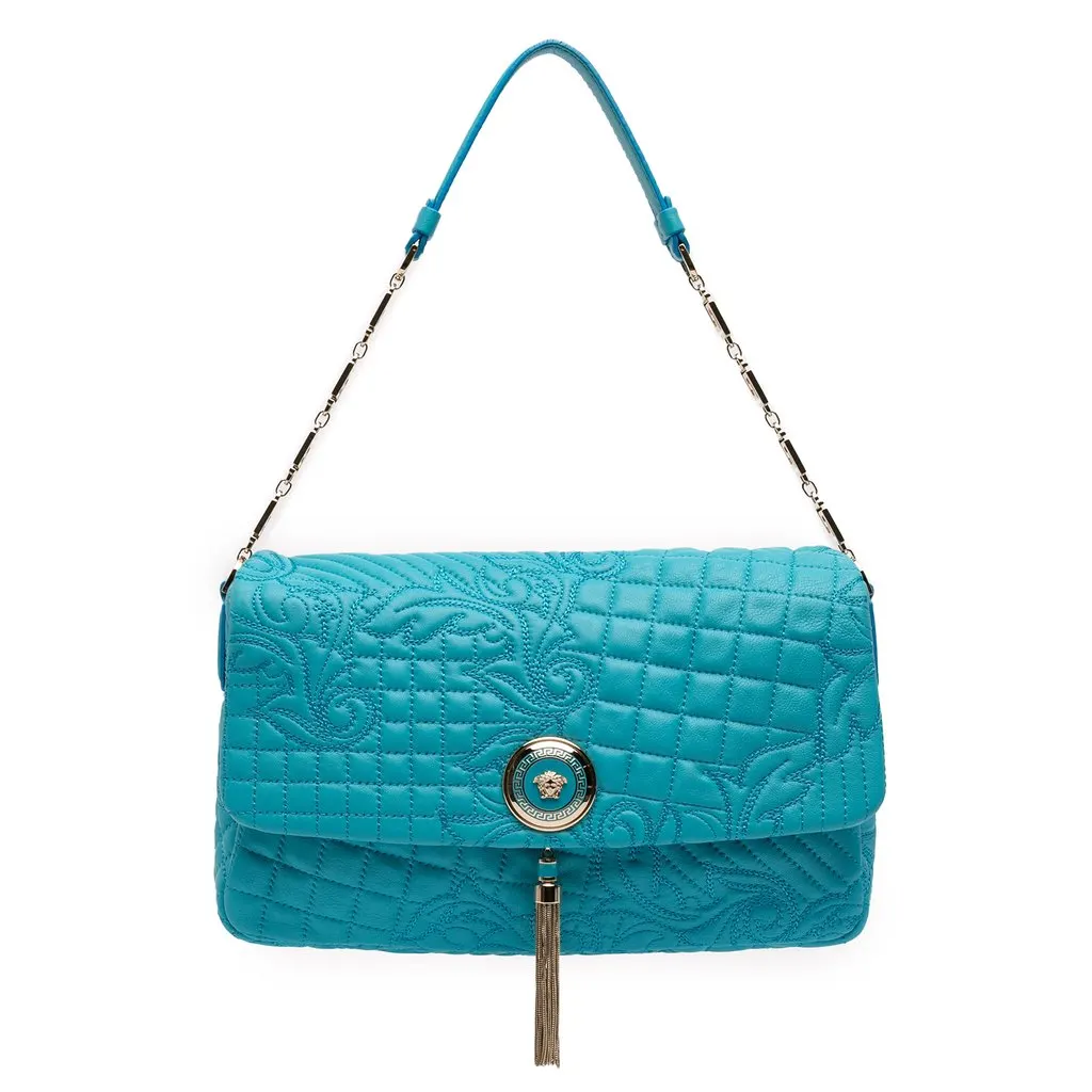Versace Barocco Quilted Nappa Medea Vanitas Shoulder Bag Blue Leather Very good - Front View