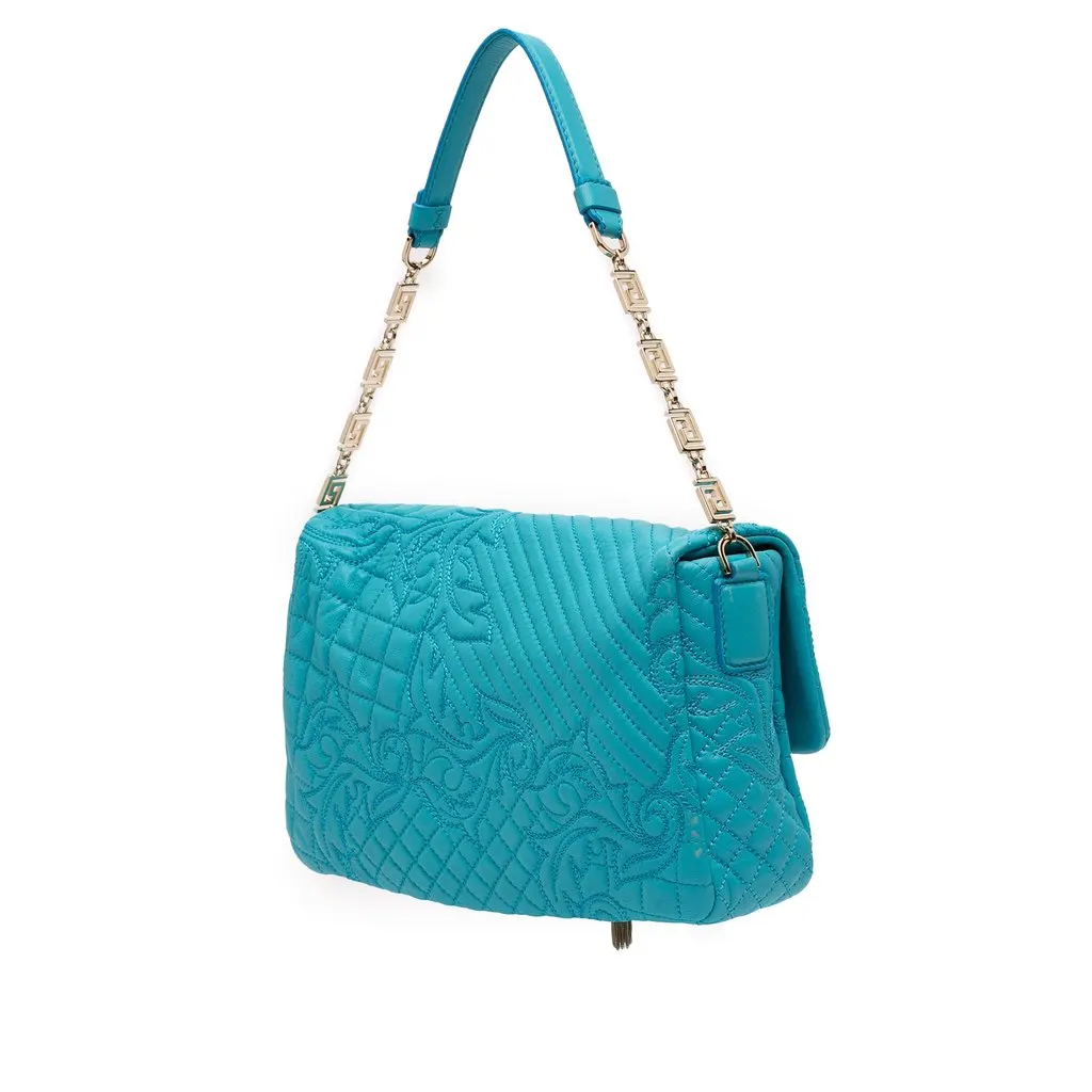 Versace Barocco Quilted Nappa Medea Vanitas Shoulder Bag Blue Leather Very good - Back View