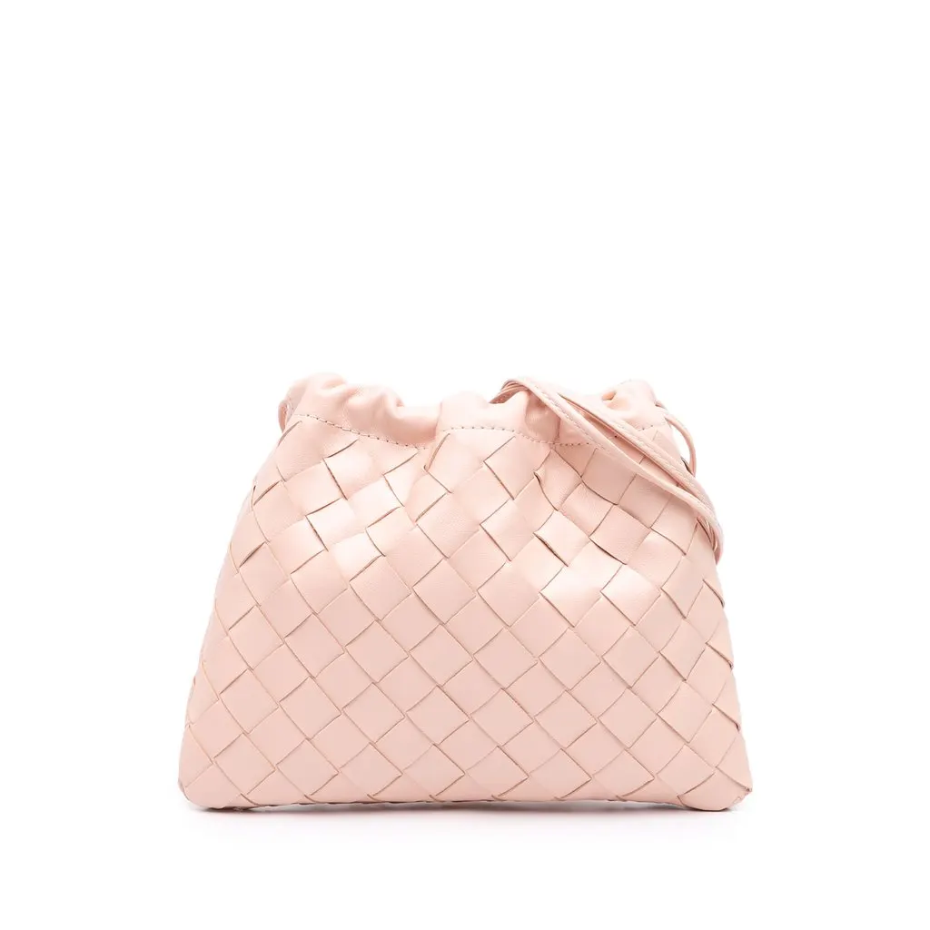 Bottega Veneta Small Nappa Intrecciato Dustbag Drawstring Crossbody Pink Leather Very good - Front View