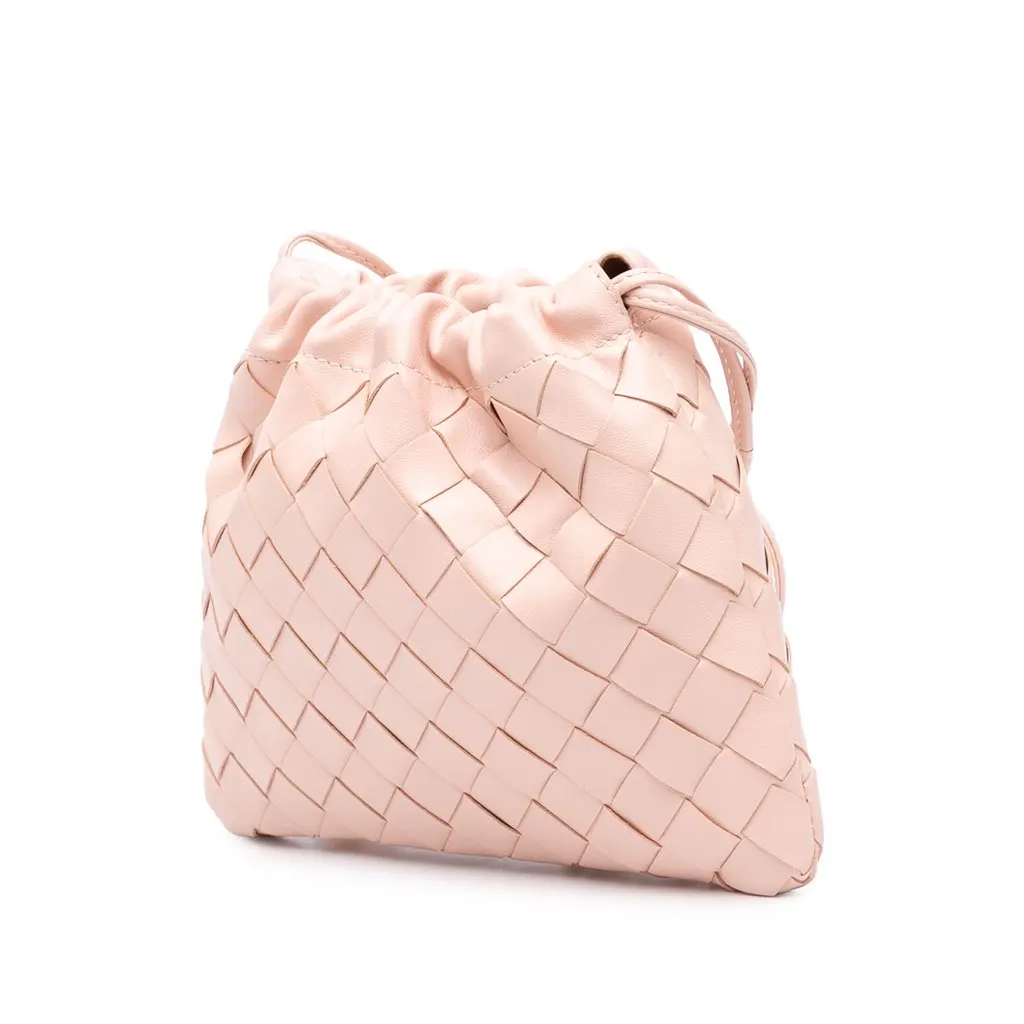 Bottega Veneta Small Nappa Intrecciato Dustbag Drawstring Crossbody Pink Leather Very good - Back View