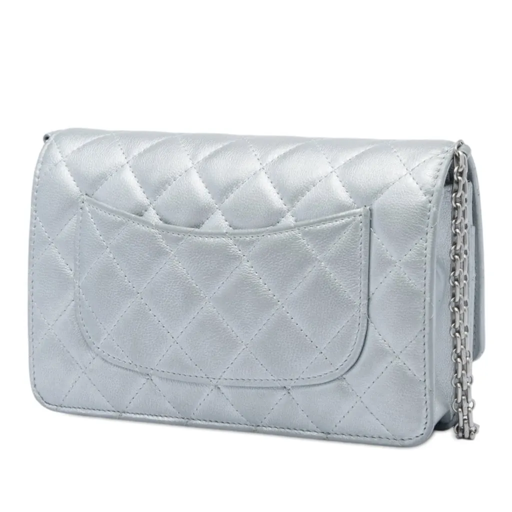 Chanel Reissue 2.55 Quilted Metallic Aged Calfskin Wallet on Chain Silver Leather Very good - Back View