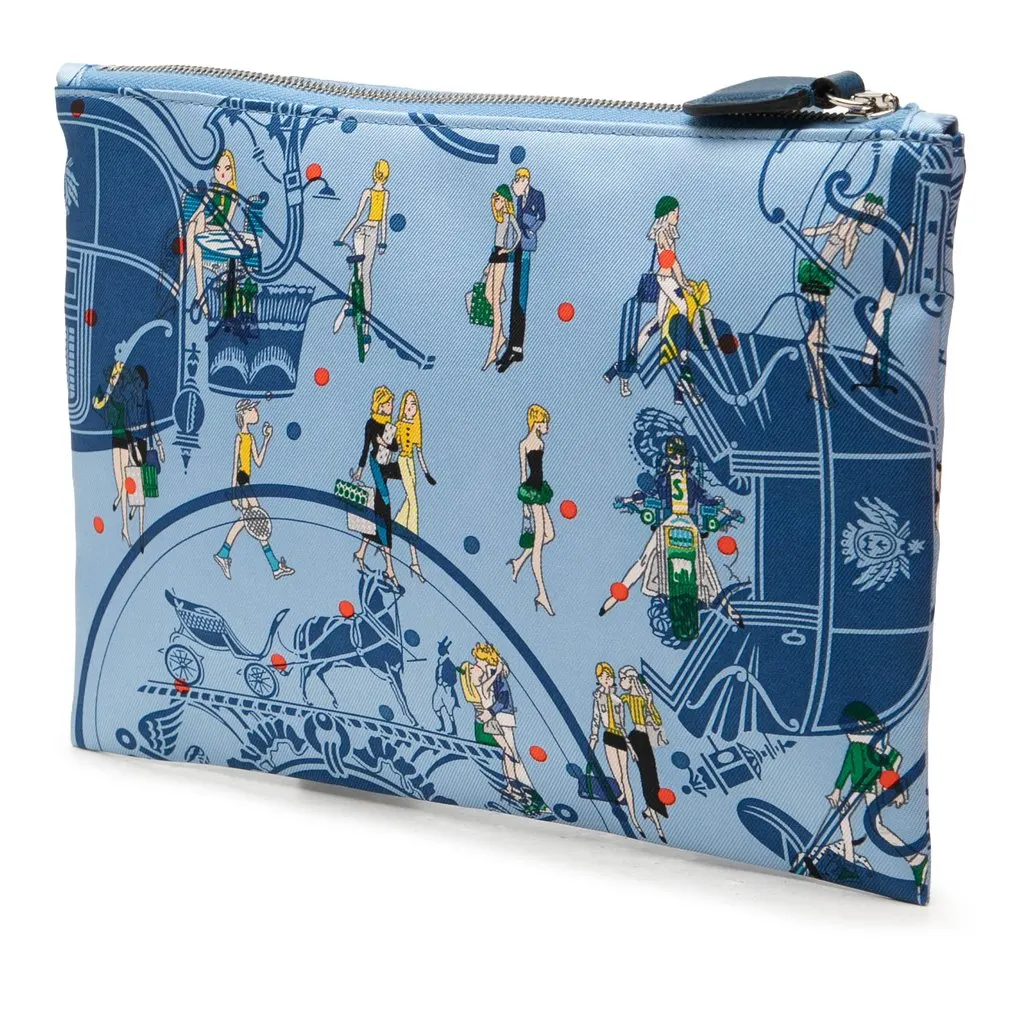 Hermès Silk Ex Libris Les Parisiennes Pocket Cosmetic Case Blue Silk Very good - Back View