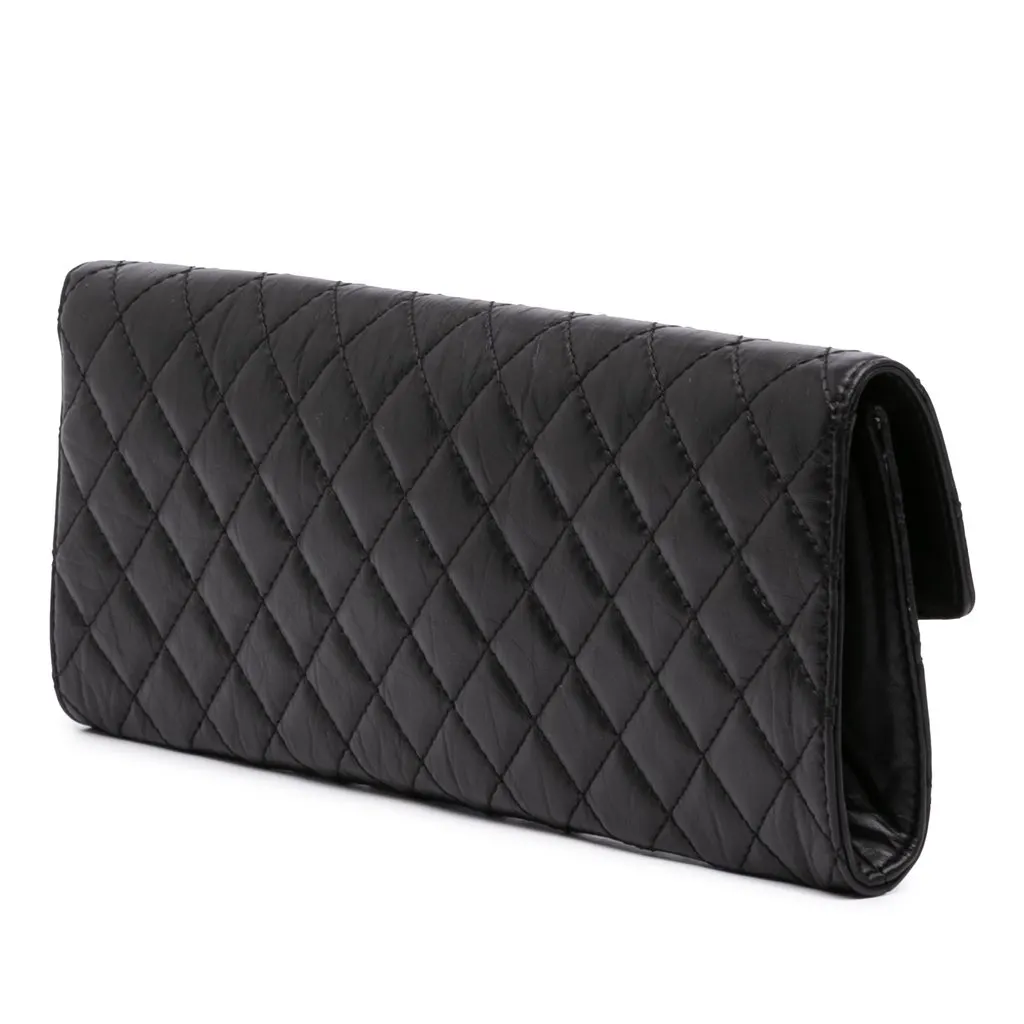 Chanel Paris Hamburg Quilted Aged Calfskin Clutch Black Leather Very good - Back View