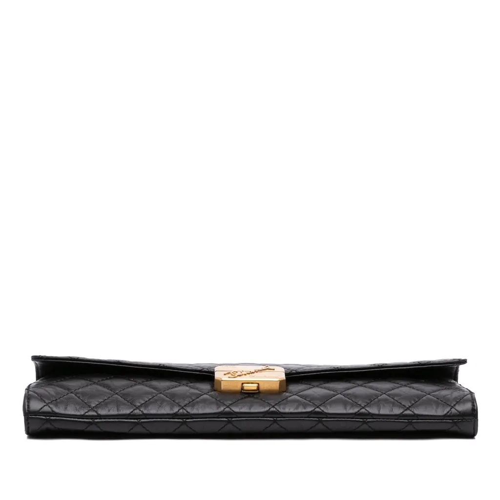 Chanel Paris Hamburg Quilted Aged Calfskin Clutch Black Leather Very good - Inside View