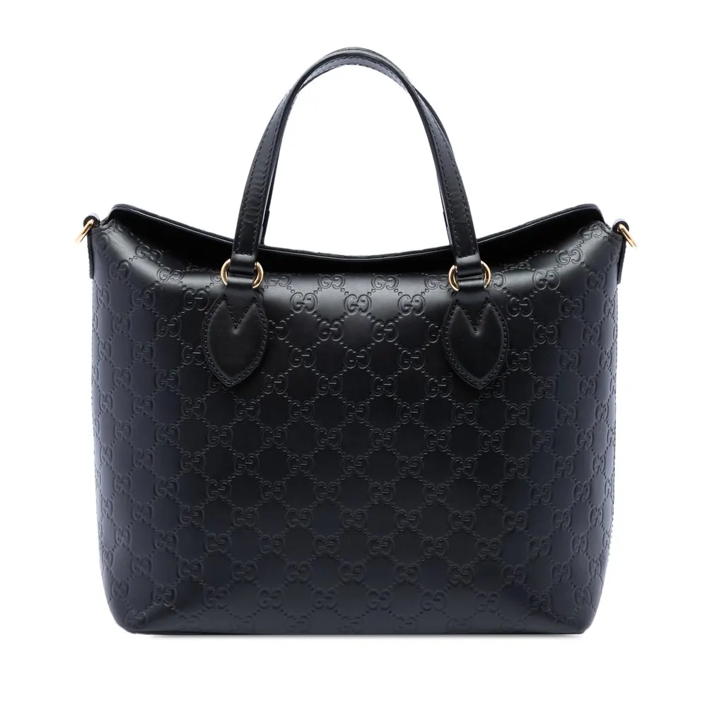 Gucci Guccissima Linea A Fold Over Satchel Black Leather Good - Front View