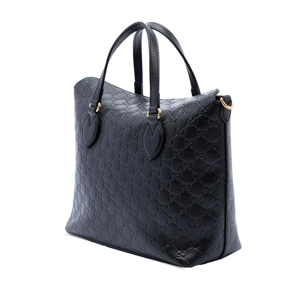 Gucci Guccissima Linea A Fold Over Satchel Black Leather Good - Back View