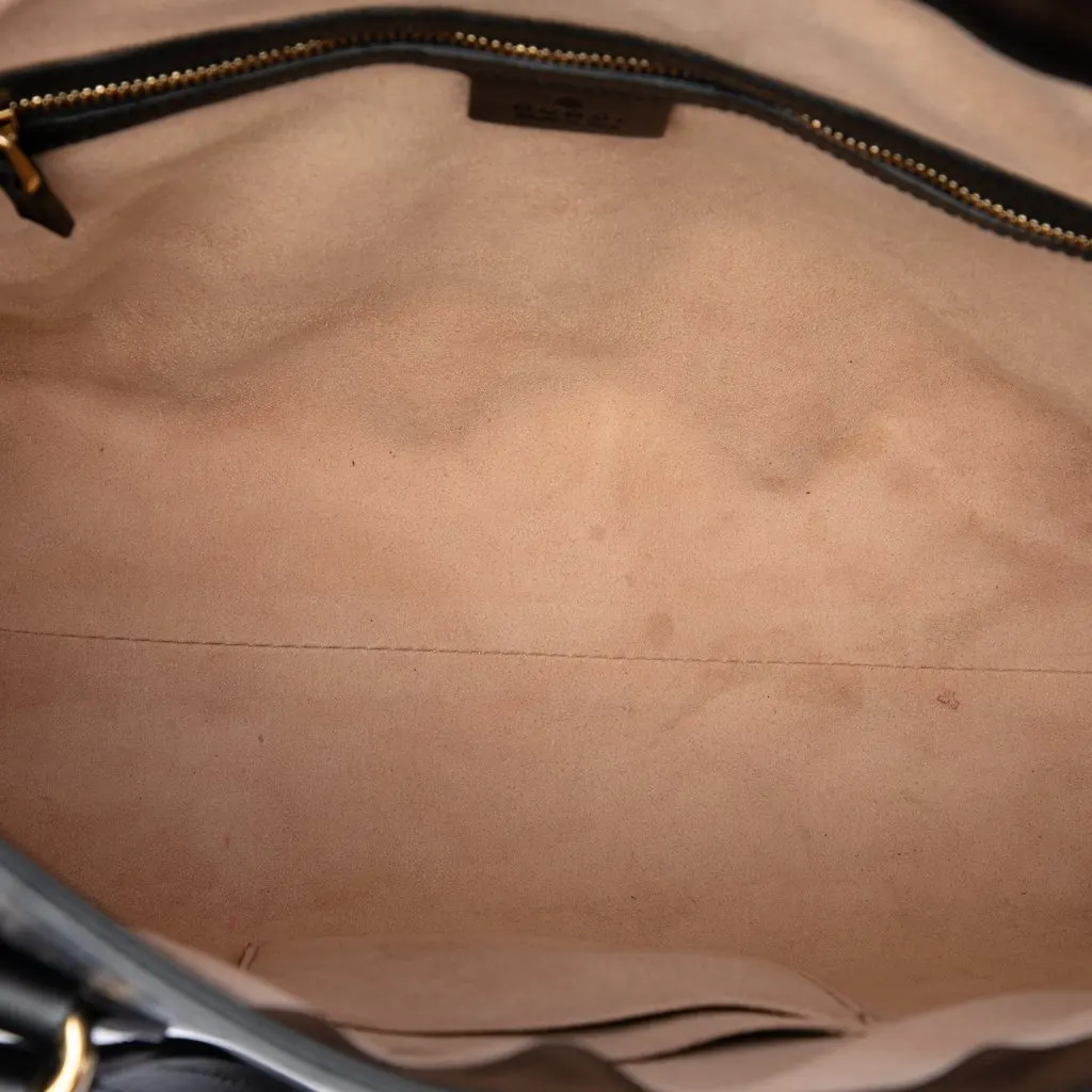 Gucci Guccissima Linea A Fold Over Satchel Black Leather Good - Model View