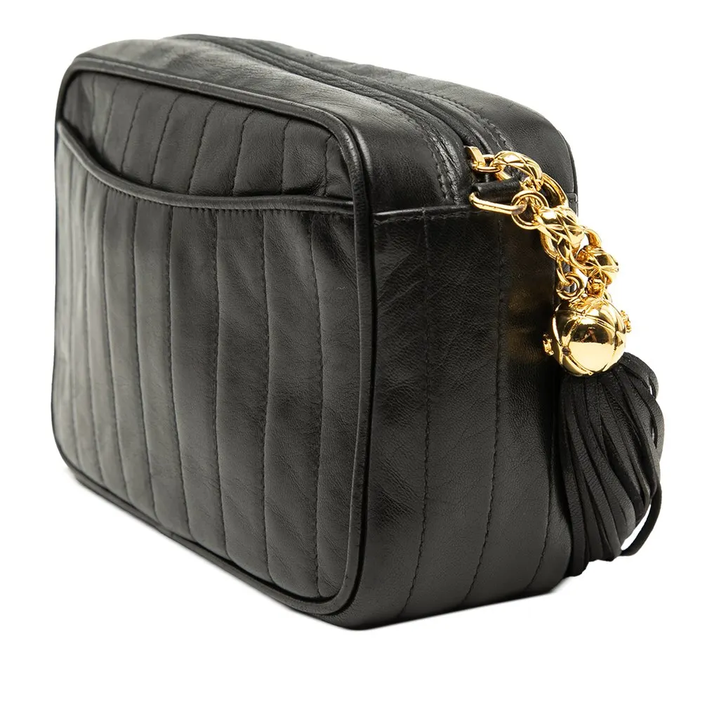 Chanel CC Vertical Quilted Lambskin Tassel Camera Bag Black Leather Very good - Back View