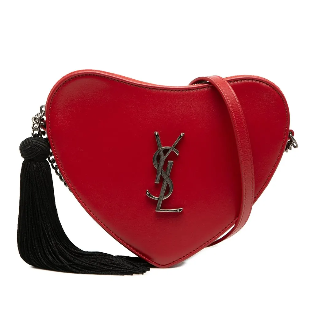 Saint Laurent Calfskin Monogram Sac Coeur Tassel Crossbody Red Leather Very good - Front View