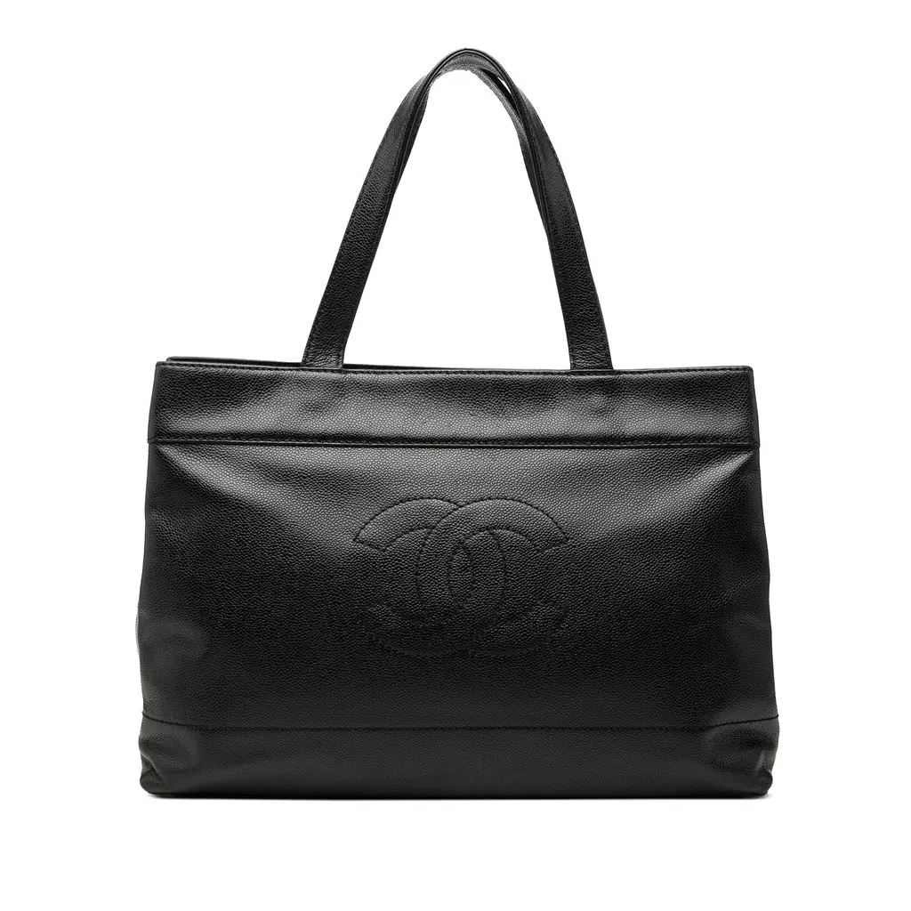 Chanel CC Caviar Tote Black Leather Good - Front View
