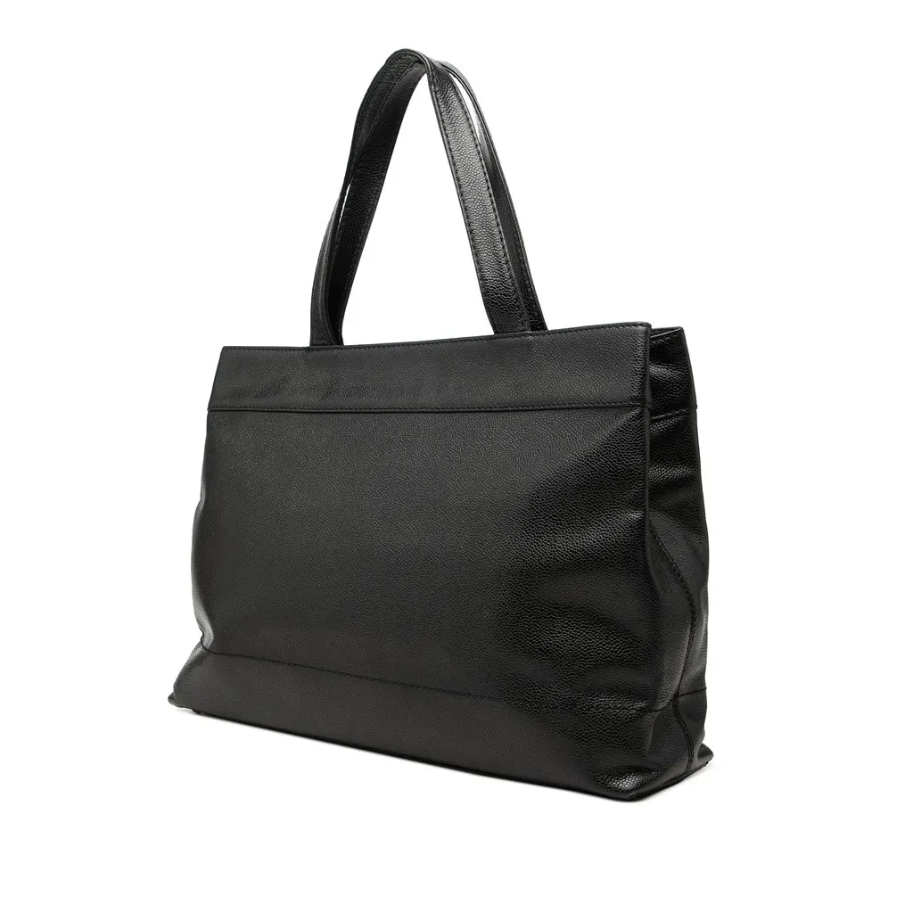Chanel CC Caviar Tote Black Leather Good - Back View